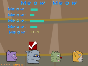 Alas, cat select is one thing being cut for the mobile version, for time reasons. Only the purple cat was any fun anyway.